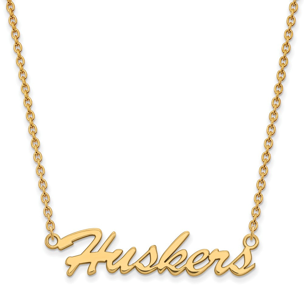 14k Gold Plated Silver U of Nebraska Medium Pendant Necklace, Item N12882 by The Black Bow Jewelry Co.