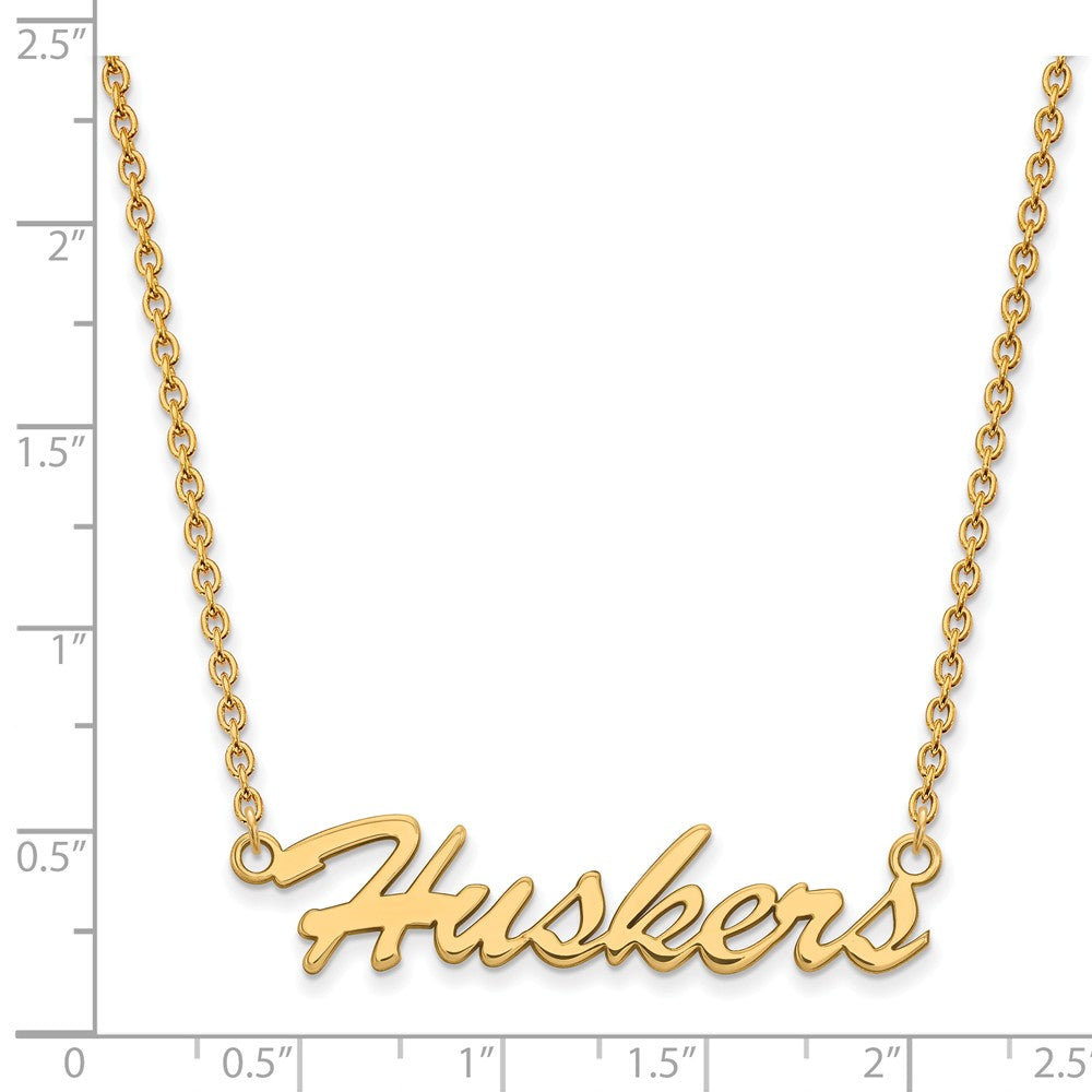 Alternate view of the 14k Gold Plated Silver U of Nebraska Medium Pendant Necklace by The Black Bow Jewelry Co.