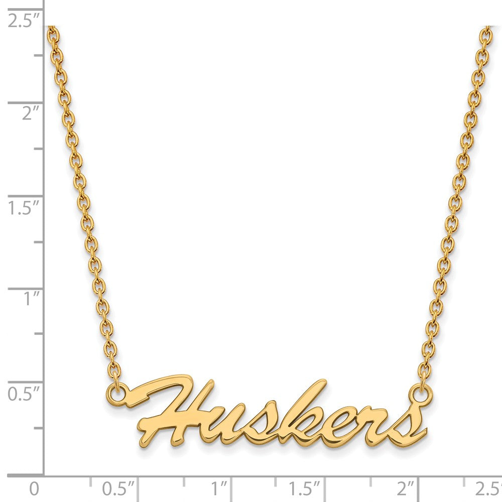 Alternate view of the 14k Gold Plated Silver U of Nebraska Medium Pendant Necklace by The Black Bow Jewelry Co.