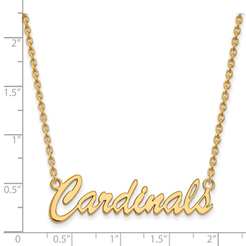 Alternate view of the 14k Gold Plated Silver U of Louisville Medium Pendant Necklace by The Black Bow Jewelry Co.