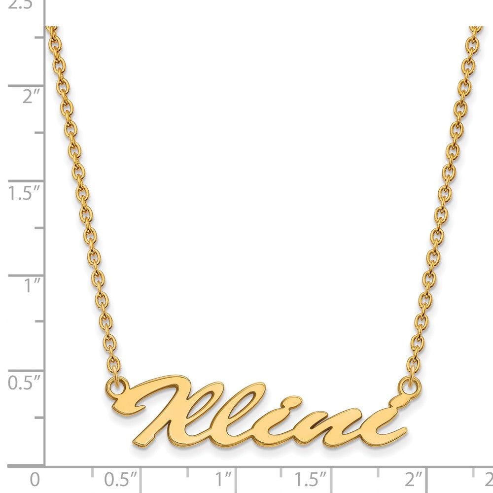 Alternate view of the 14k Gold Plated Silver U of Illinois Medium Script Pendant Necklace by The Black Bow Jewelry Co.