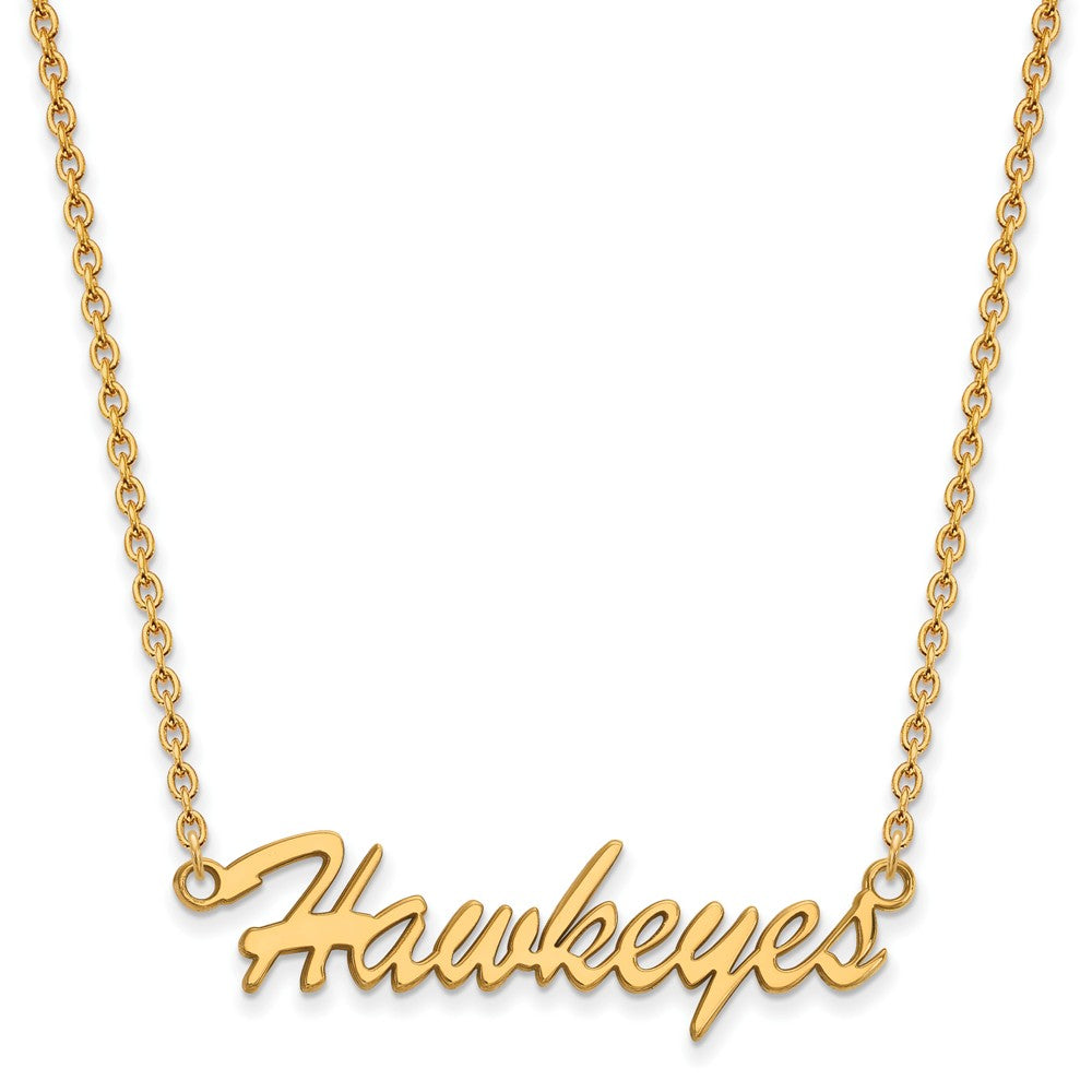 14k Gold Plated Silver U of Iowa Medium Script Pendant Necklace, Item N12895 by The Black Bow Jewelry Co.