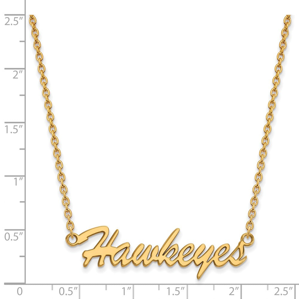 Alternate view of the 14k Gold Plated Silver U of Iowa Medium Script Pendant Necklace by The Black Bow Jewelry Co.