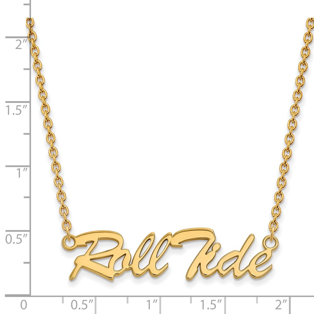 Alternate view of the 14k Gold Plated Silver U of Alabama Medium Script Necklace by The Black Bow Jewelry Co.