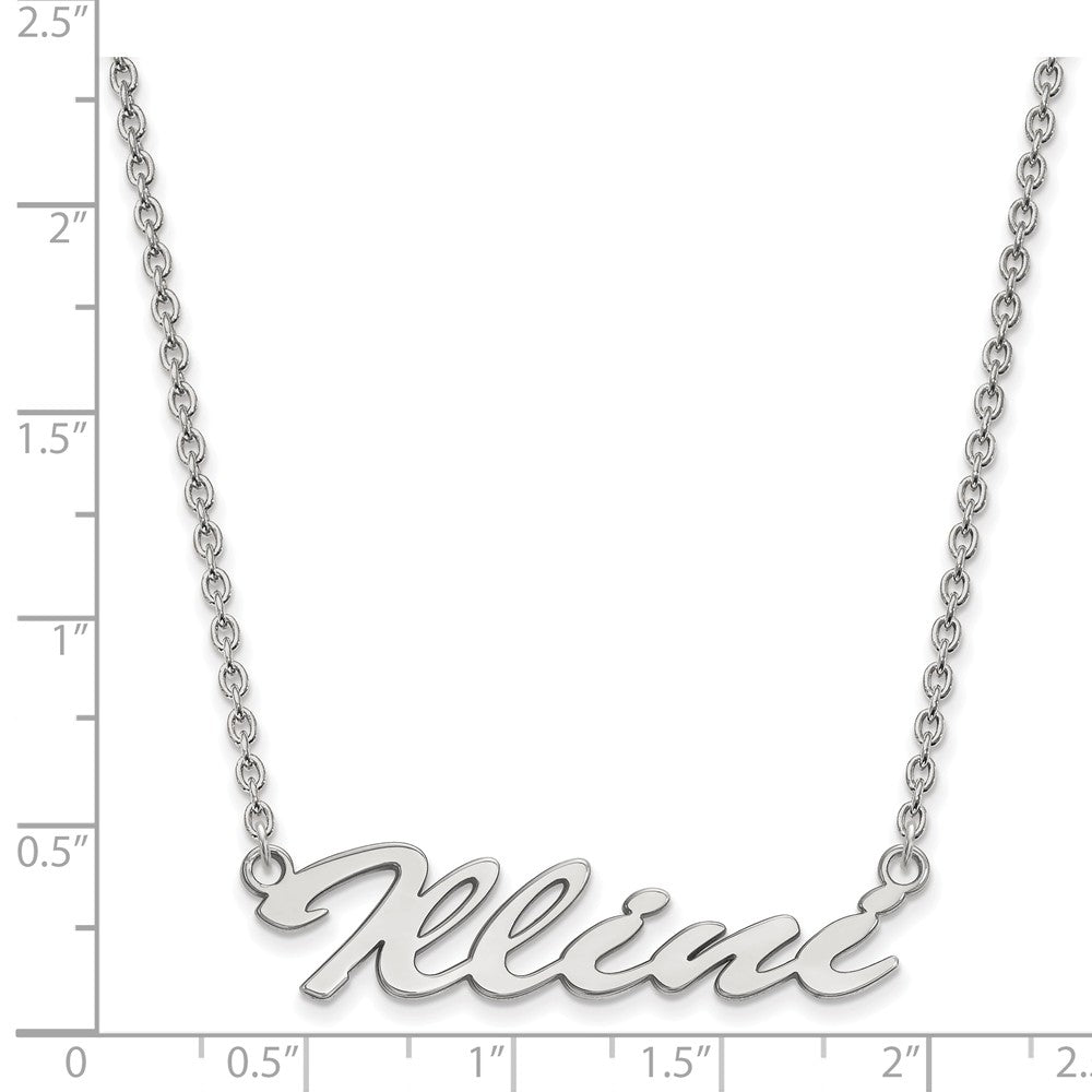 Alternate view of the Sterling Silver U of Illinois Medium Script Pendant Necklace by The Black Bow Jewelry Co.
