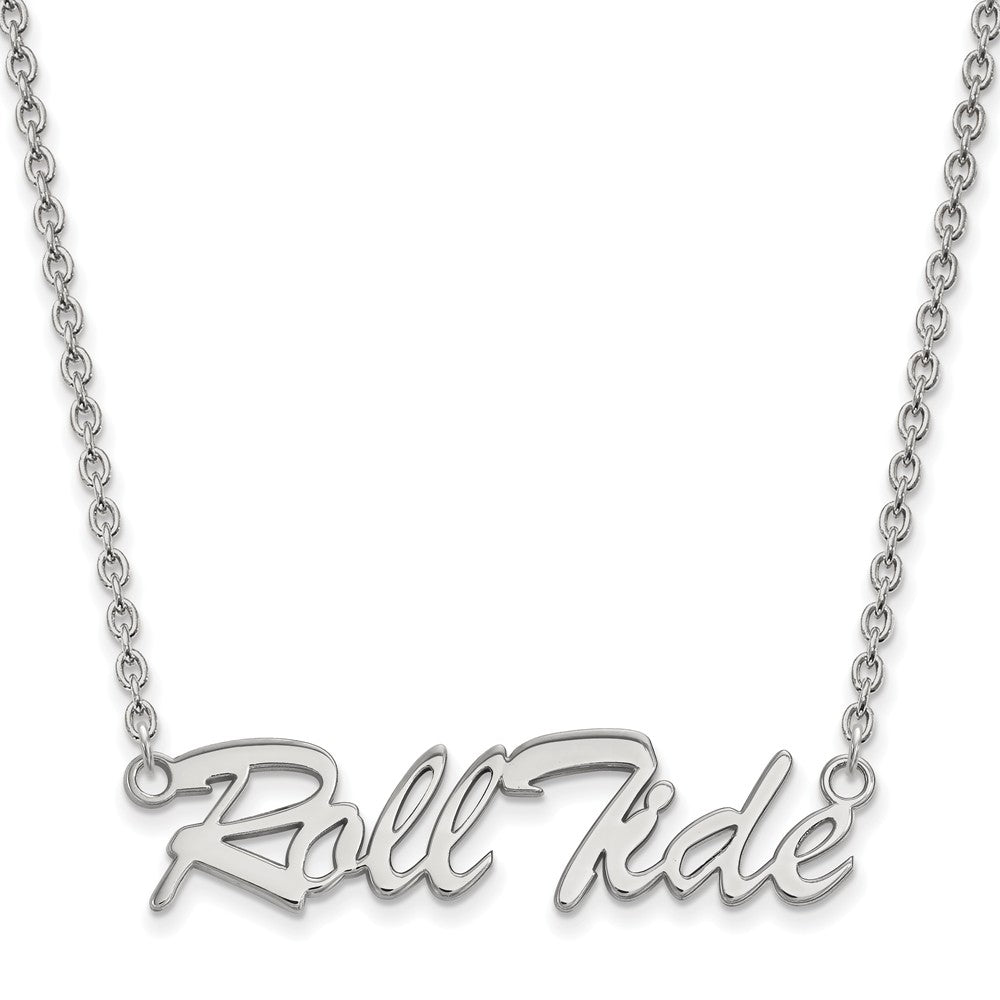 Sterling Silver U of Alabama Medium Script 'Roll Tide' Necklace, Item N12911 by The Black Bow Jewelry Co.