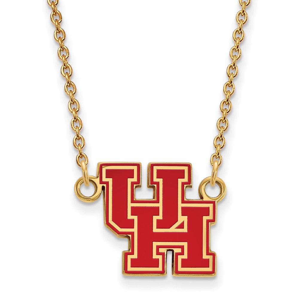 14k Gold Plated Silver U of Houston Small Enamel Pendant Necklace, Item N12914 by The Black Bow Jewelry Co.