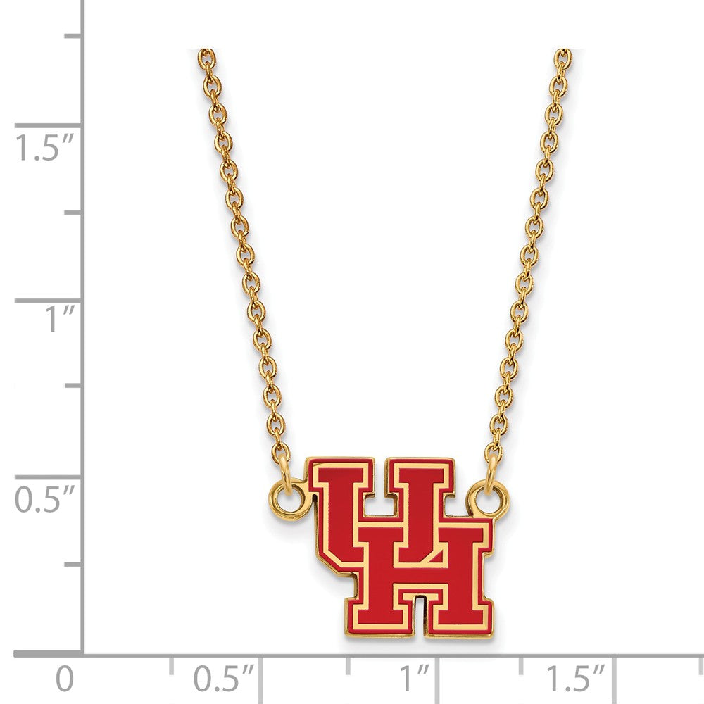 Alternate view of the 14k Gold Plated Silver U of Houston Small Enamel Pendant Necklace by The Black Bow Jewelry Co.