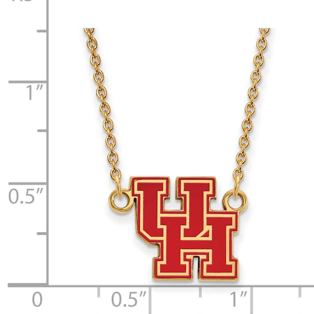Alternate view of the 14k Gold Plated Silver U of Houston Small Enamel Pendant Necklace by The Black Bow Jewelry Co.
