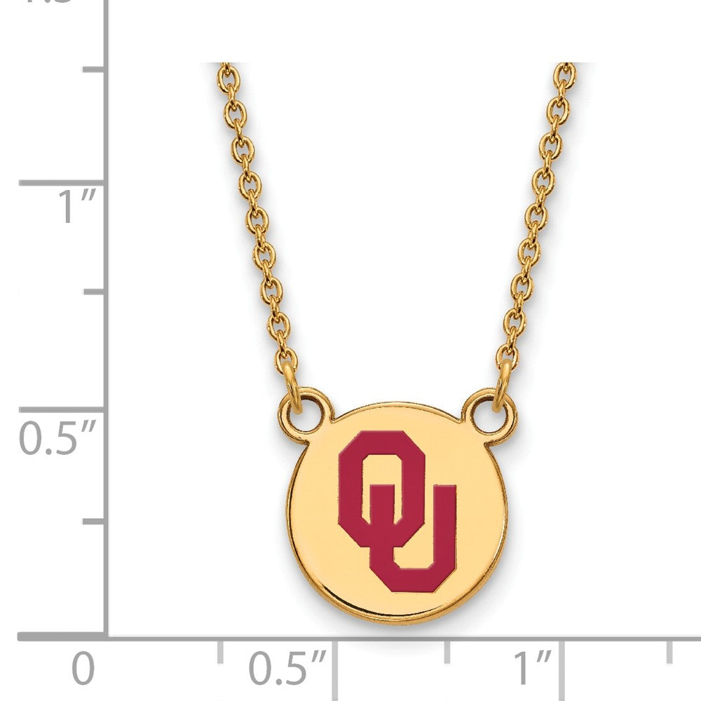 Alternate view of the 14k Gold Plated Silver Oklahoma OU Sm Enamel Disc Necklace by The Black Bow Jewelry Co.