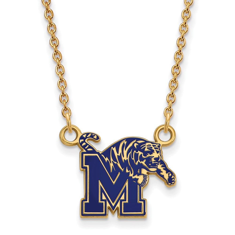 14k Gold Plated Silver U of Memphis Small Enamel M Tiger Necklace, Item N12918 by The Black Bow Jewelry Co.
