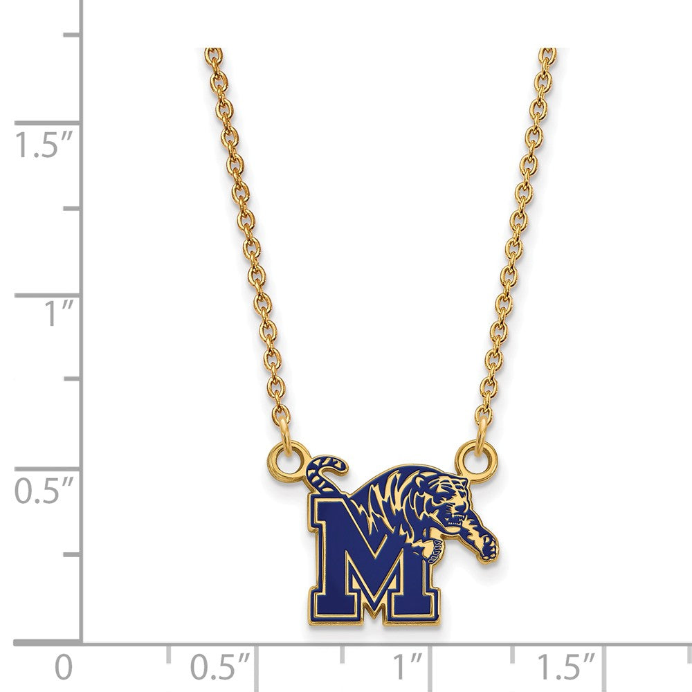 Alternate view of the 14k Gold Plated Silver U of Memphis Small Enamel M Tiger Necklace by The Black Bow Jewelry Co.