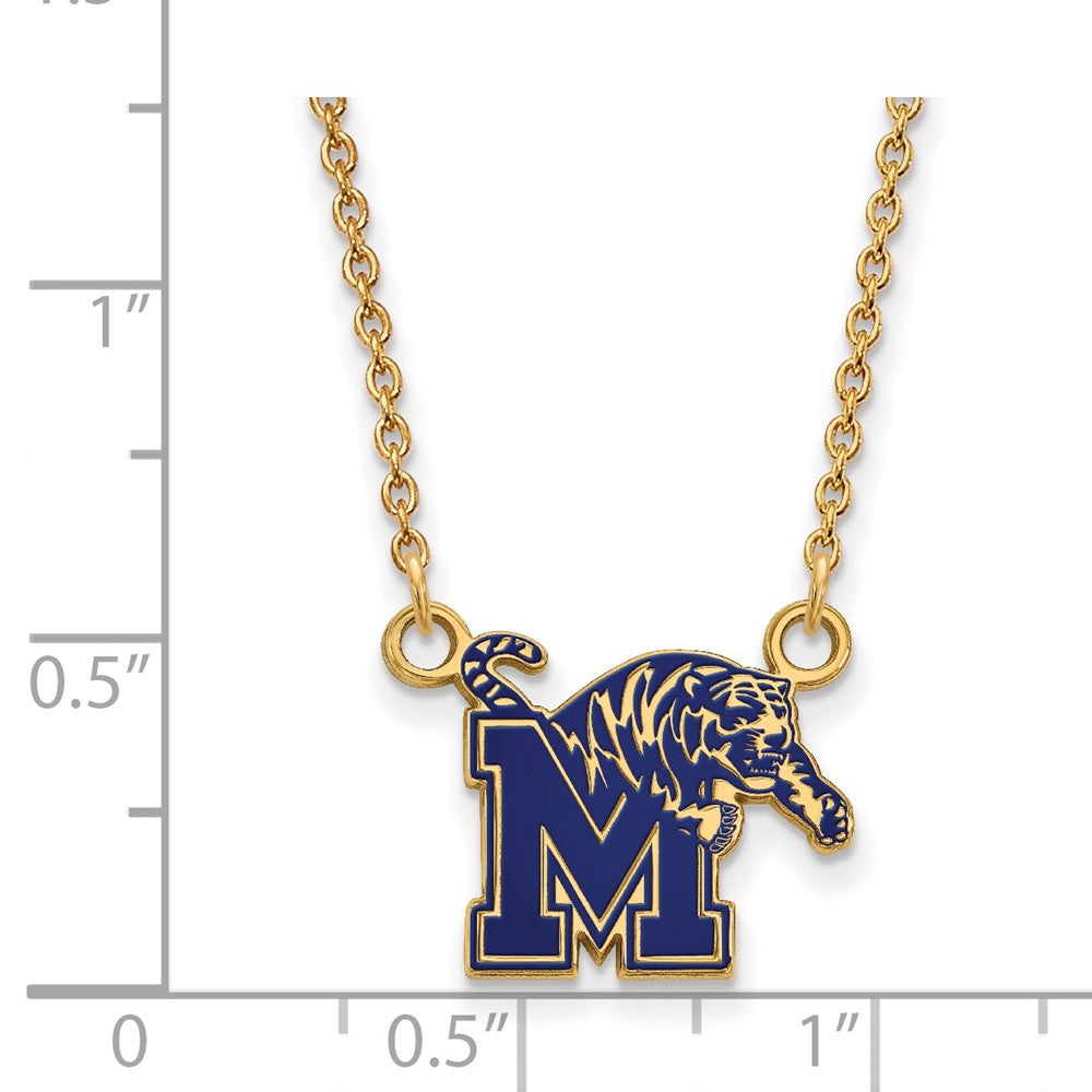 Alternate view of the 14k Gold Plated Silver U of Memphis Small Enamel M Tiger Necklace by The Black Bow Jewelry Co.