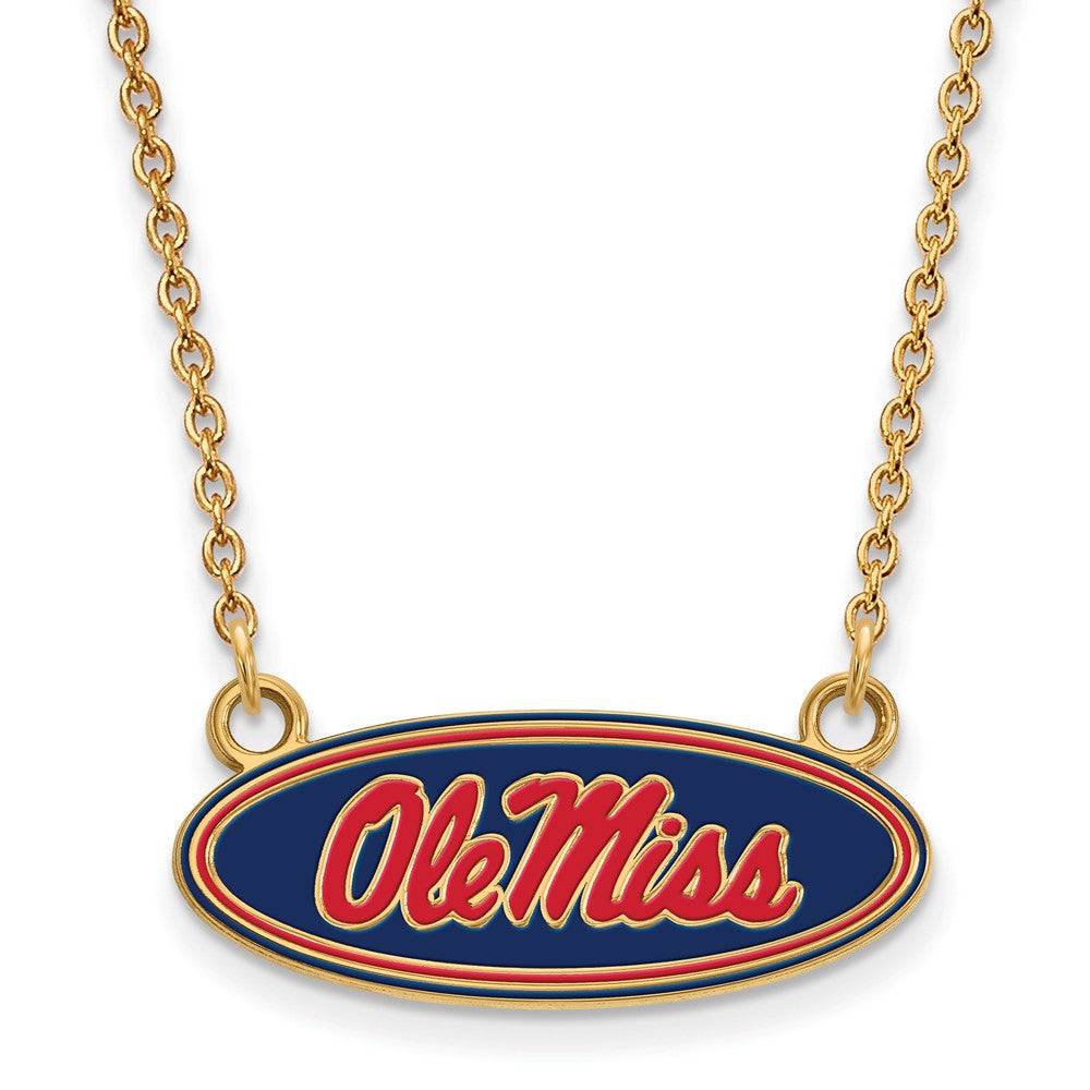 14k Gold Plated Silver U of Mississippi Ole Miss Enamel Necklace, Item N12919 by The Black Bow Jewelry Co.
