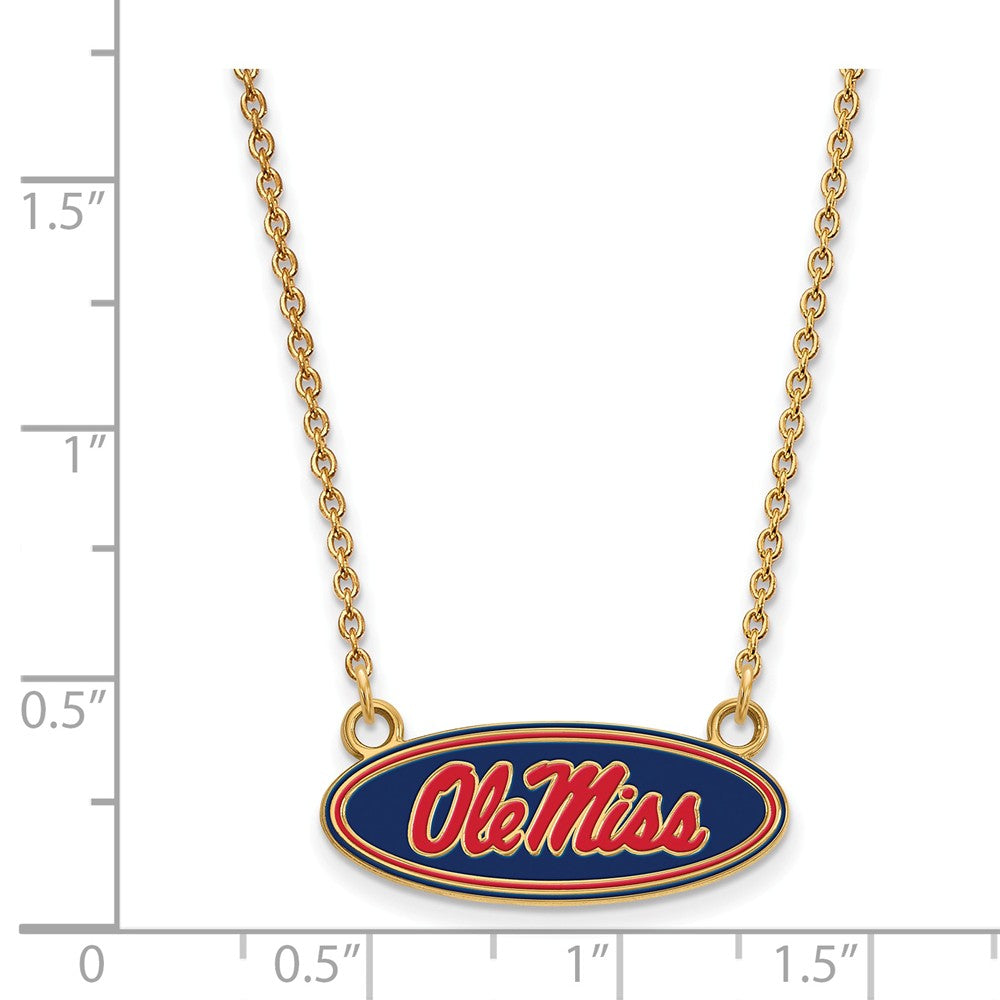 Alternate view of the 14k Gold Plated Silver U of Mississippi Ole Miss Enamel Necklace by The Black Bow Jewelry Co.