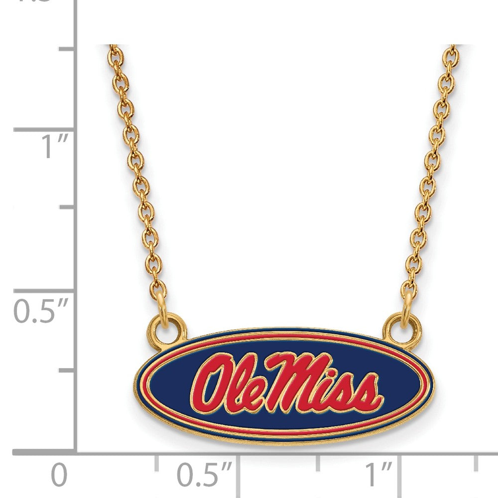 Alternate view of the 14k Gold Plated Silver U of Mississippi Ole Miss Enamel Necklace by The Black Bow Jewelry Co.