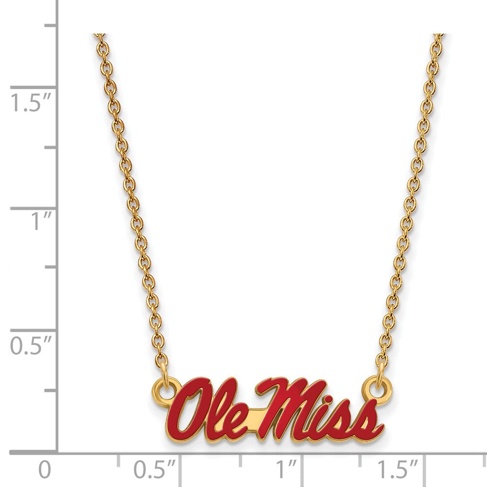 Alternate view of the 14k Gold Plated Silver U of Mississippi Sm Enamel Necklace by The Black Bow Jewelry Co.