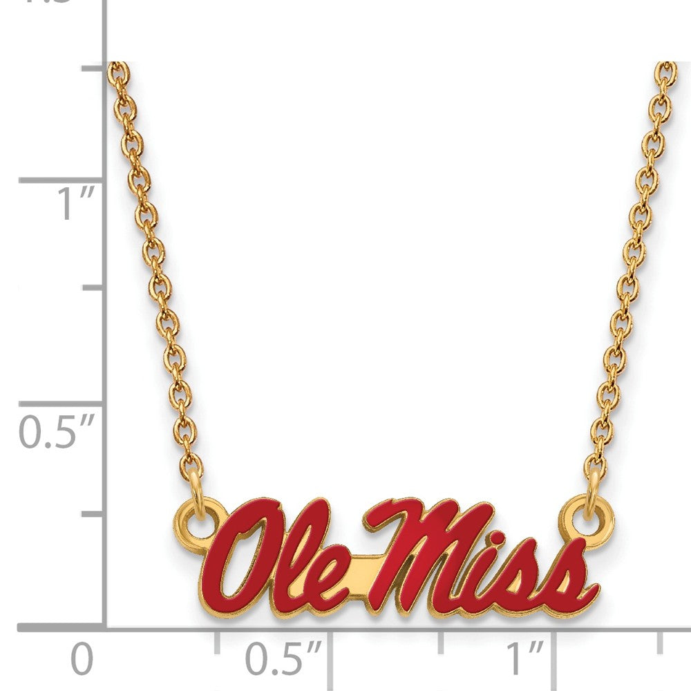 Alternate view of the 14k Gold Plated Silver U of Mississippi Sm Enamel Necklace by The Black Bow Jewelry Co.