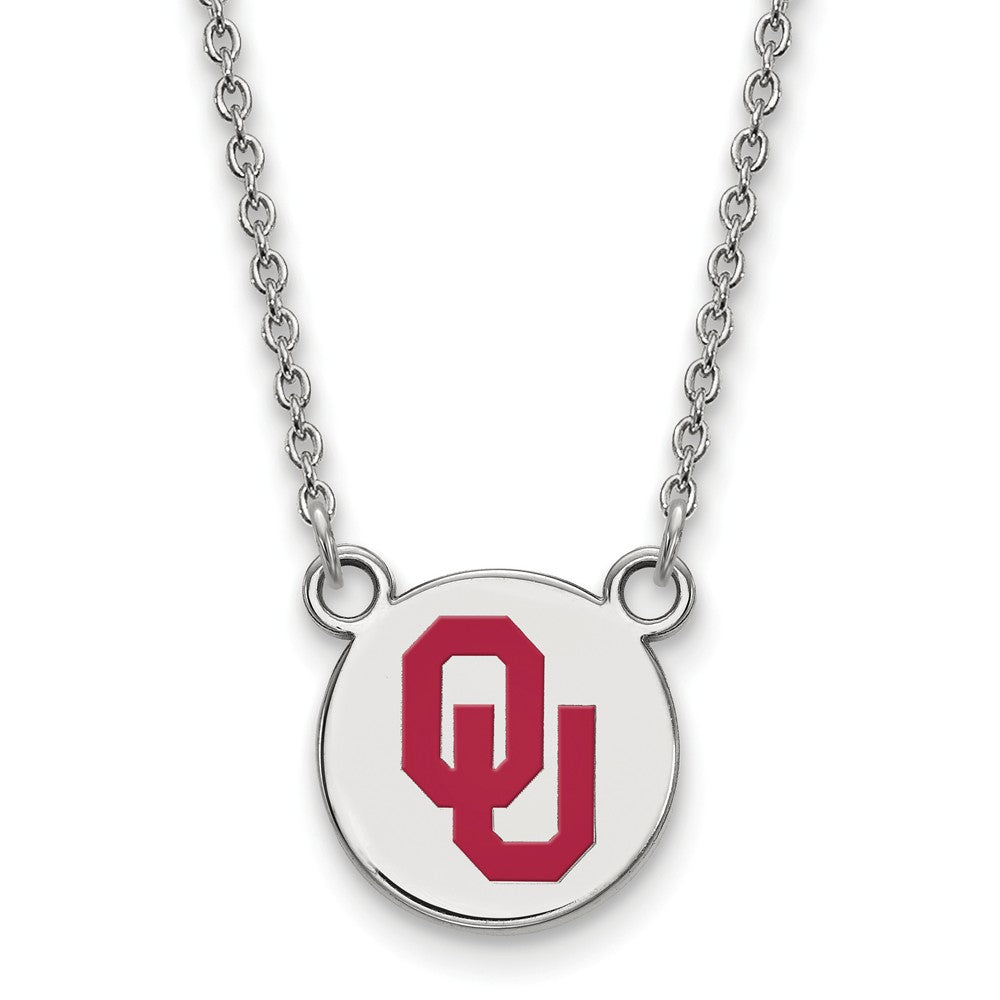 Sterling Silver Oklahoma OU Small Enamel Disc Pendant Necklace, Item N12931 by The Black Bow Jewelry Co.