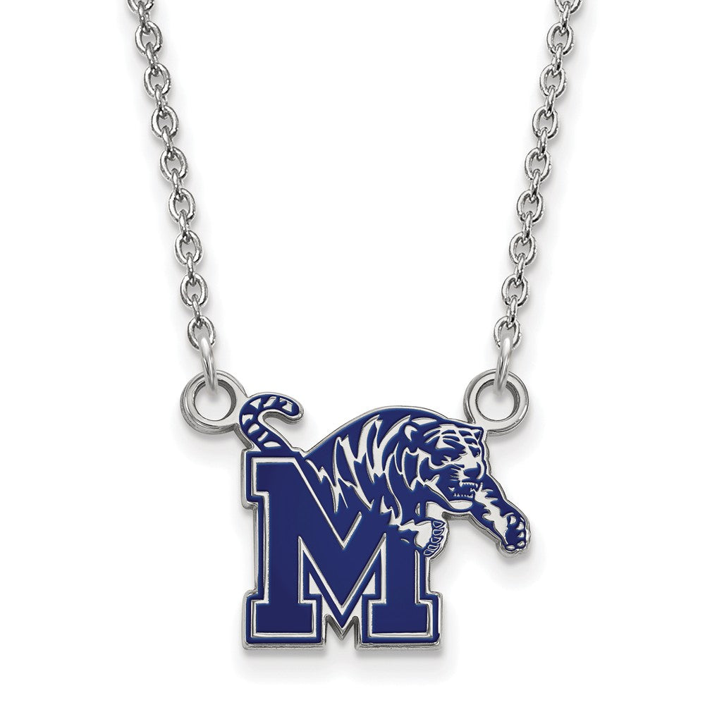 Sterling Silver U of Memphis Small Enamel M Tiger Necklace, Item N12932 by The Black Bow Jewelry Co.