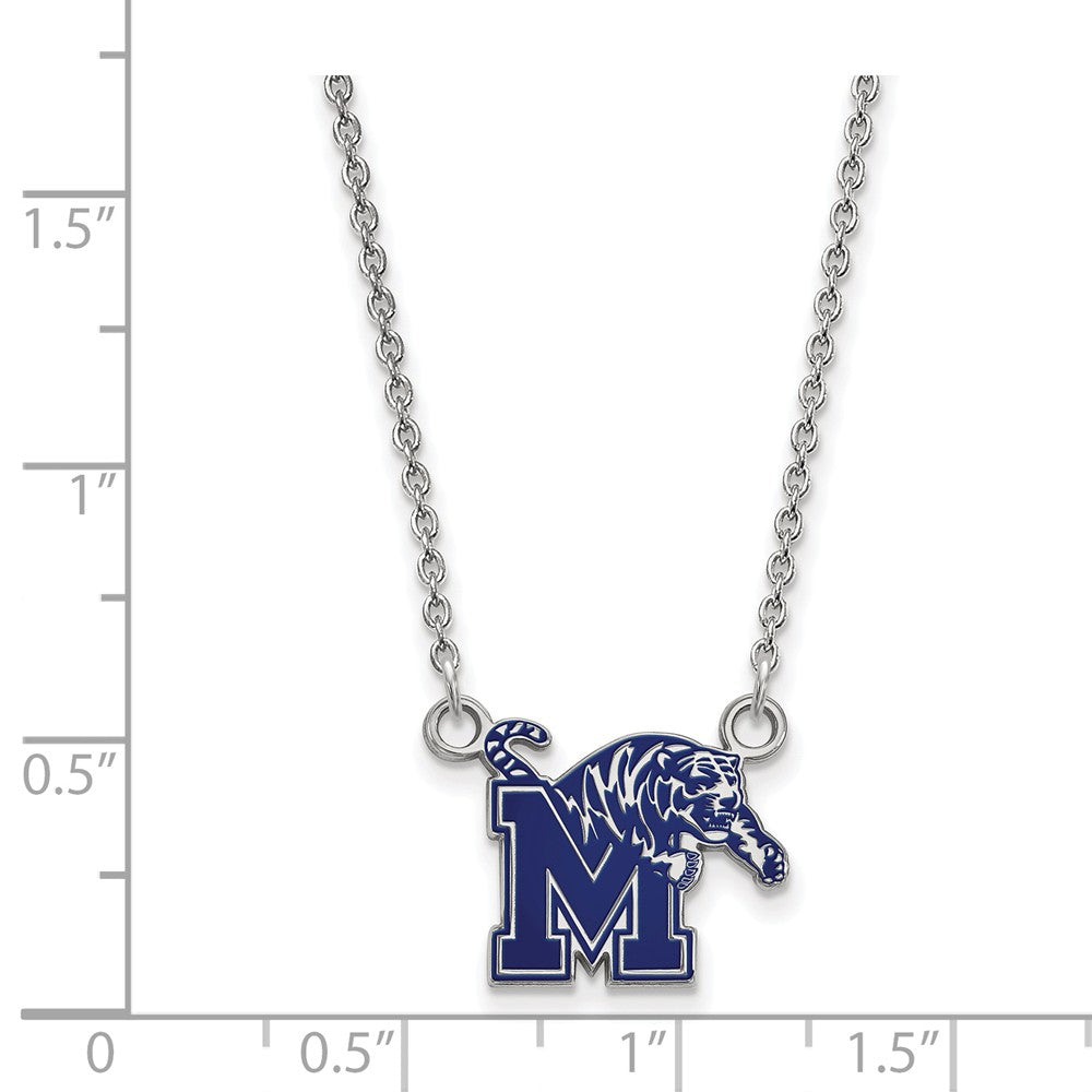 Alternate view of the Sterling Silver U of Memphis Small Enamel M Tiger Necklace by The Black Bow Jewelry Co.