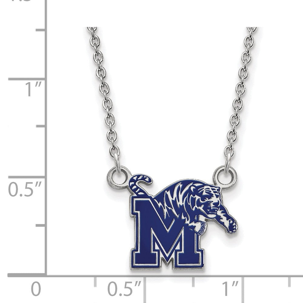 Alternate view of the Sterling Silver U of Memphis Small Enamel M Tiger Necklace by The Black Bow Jewelry Co.