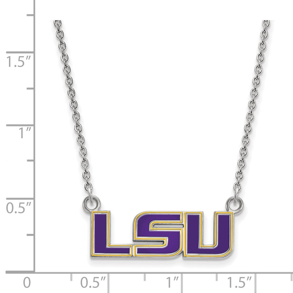 Alternate view of the Sterling Silver Louisiana State Small Enamel Pendant Necklace by The Black Bow Jewelry Co.