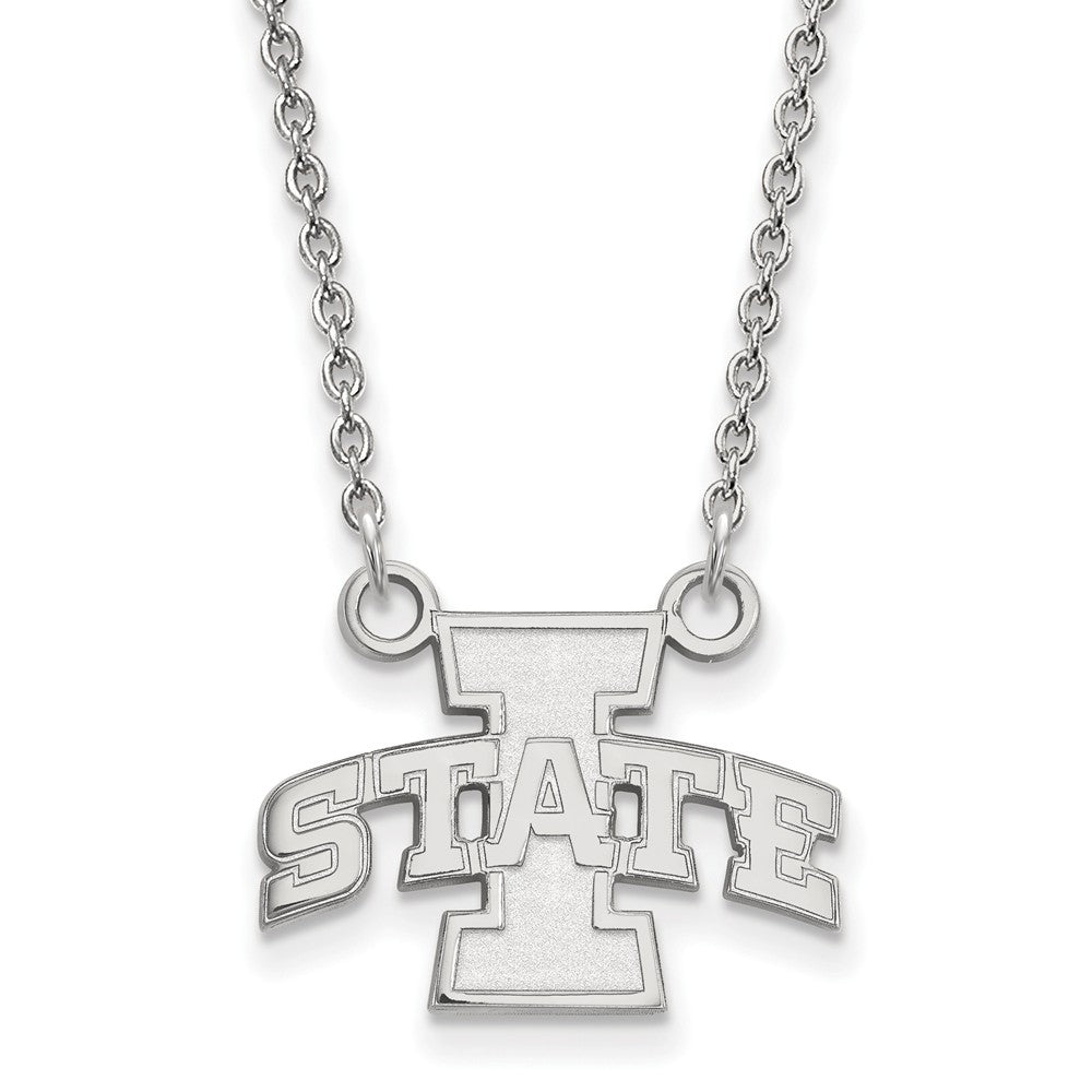 10k White Gold Iowa State Small Pendant Necklace, Item N12945 by The Black Bow Jewelry Co.