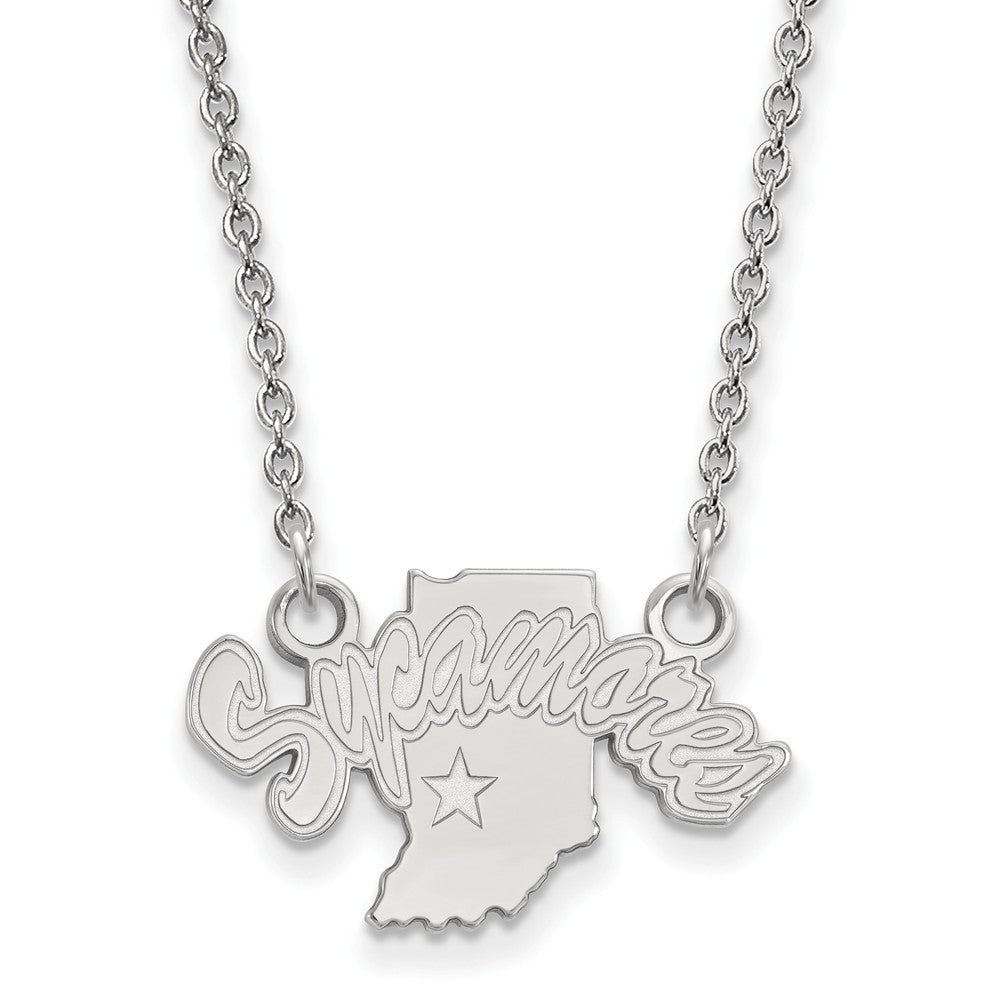 10k White Gold Indiana State Small Sycamores Pendant Necklace, Item N12960 by The Black Bow Jewelry Co.