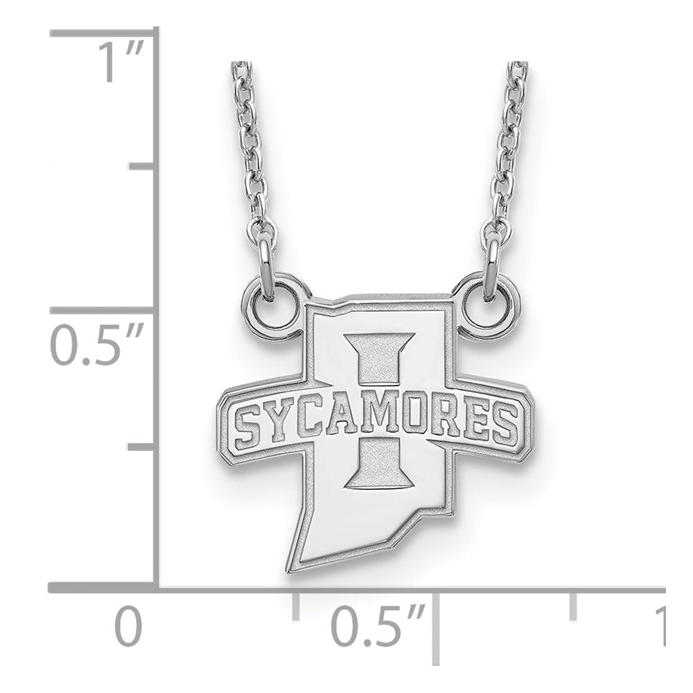 Alternate view of the 10k White Gold Indiana State Small Sycamores Pendant Necklace by The Black Bow Jewelry Co.