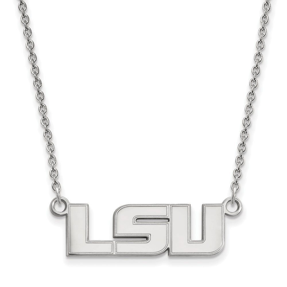10k White Gold Louisiana State Small 'LSU' Pendant Necklace, Item N12978 by The Black Bow Jewelry Co.