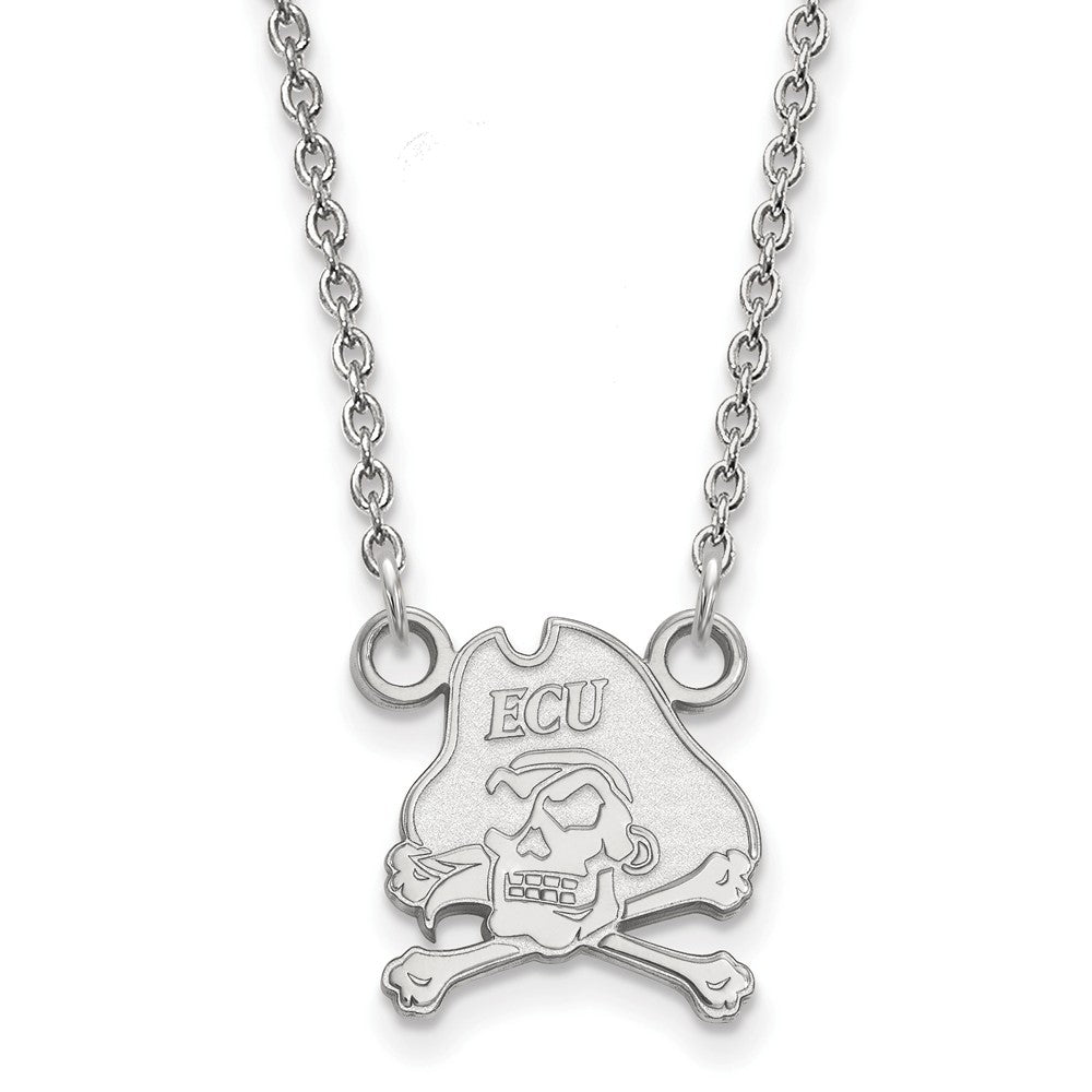 10k White Gold East Carolina U Small Pirate Pendant Necklace, Item N13000 by The Black Bow Jewelry Co.