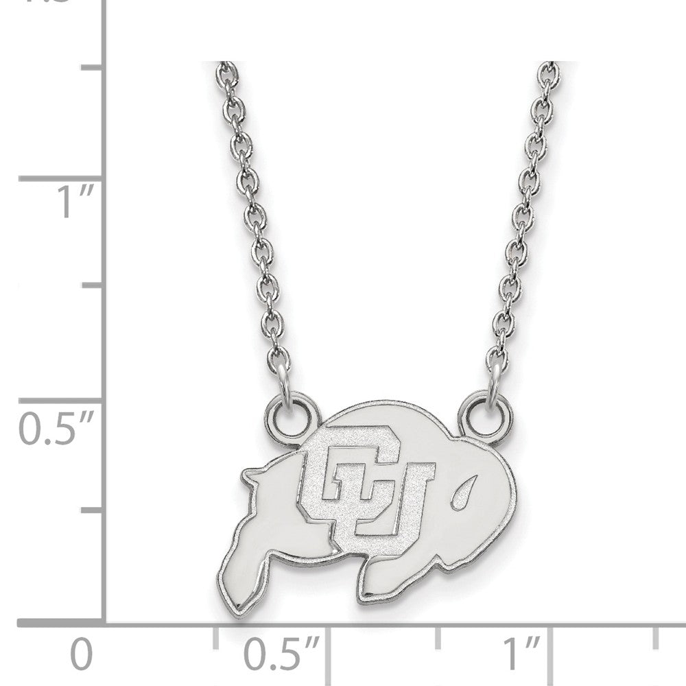 Alternate view of the 10k White Gold U of Colorado Small CU Buffalo Pendant Necklace by The Black Bow Jewelry Co.