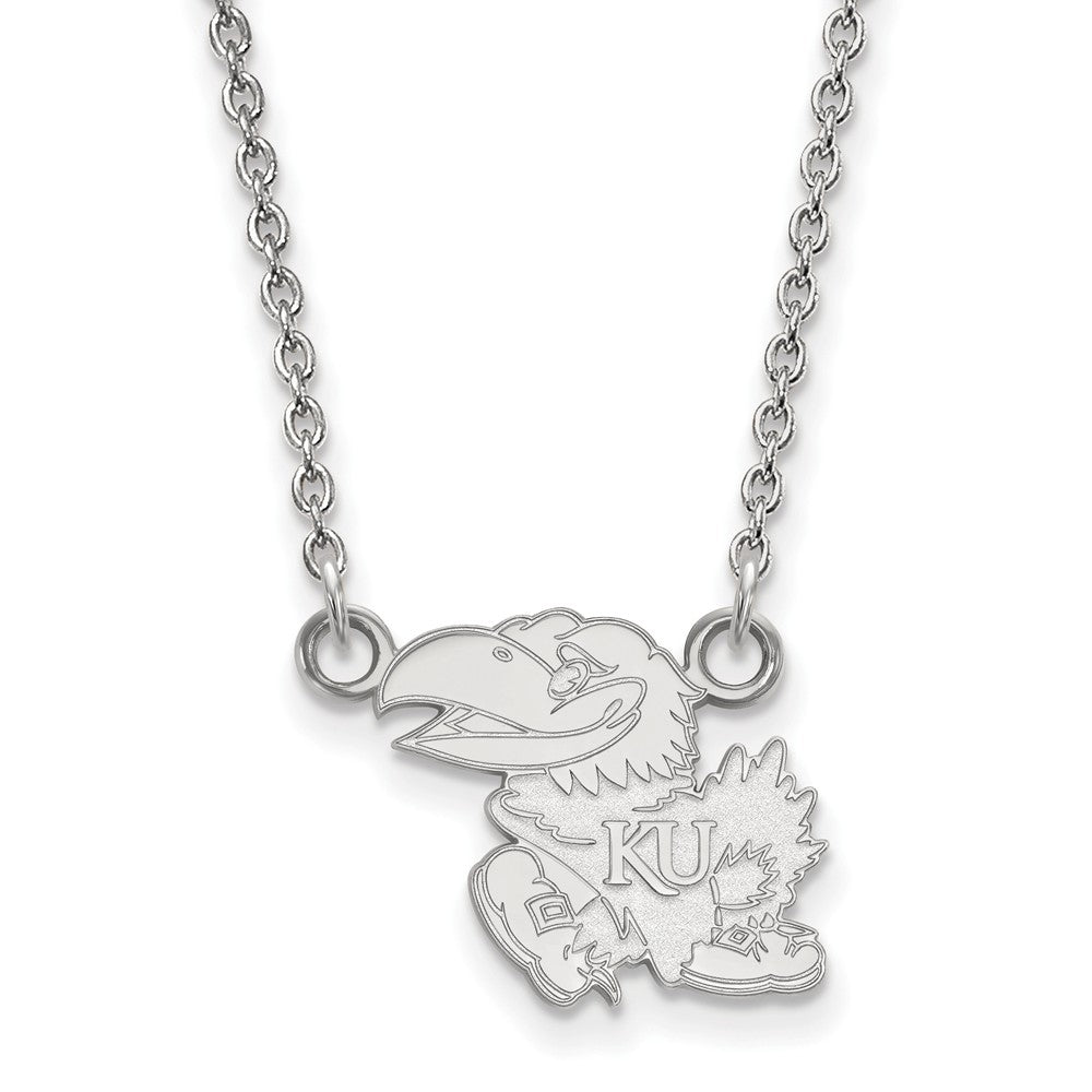 10k White Gold U of Kansas Small Jayhawk Pendant Necklace, Item N13014 by The Black Bow Jewelry Co.