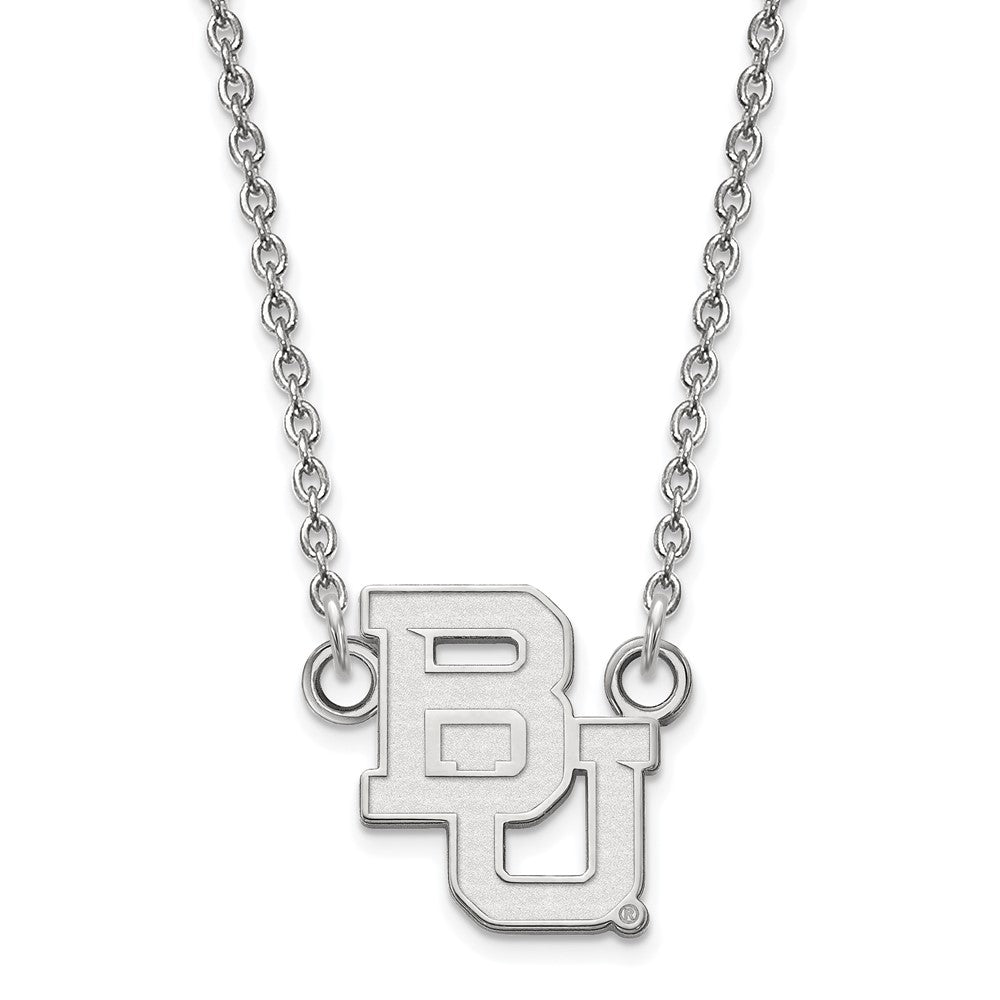 10k White Gold Baylor U Small 'BU' Logo Pendant Necklace, Item N13025 by The Black Bow Jewelry Co.