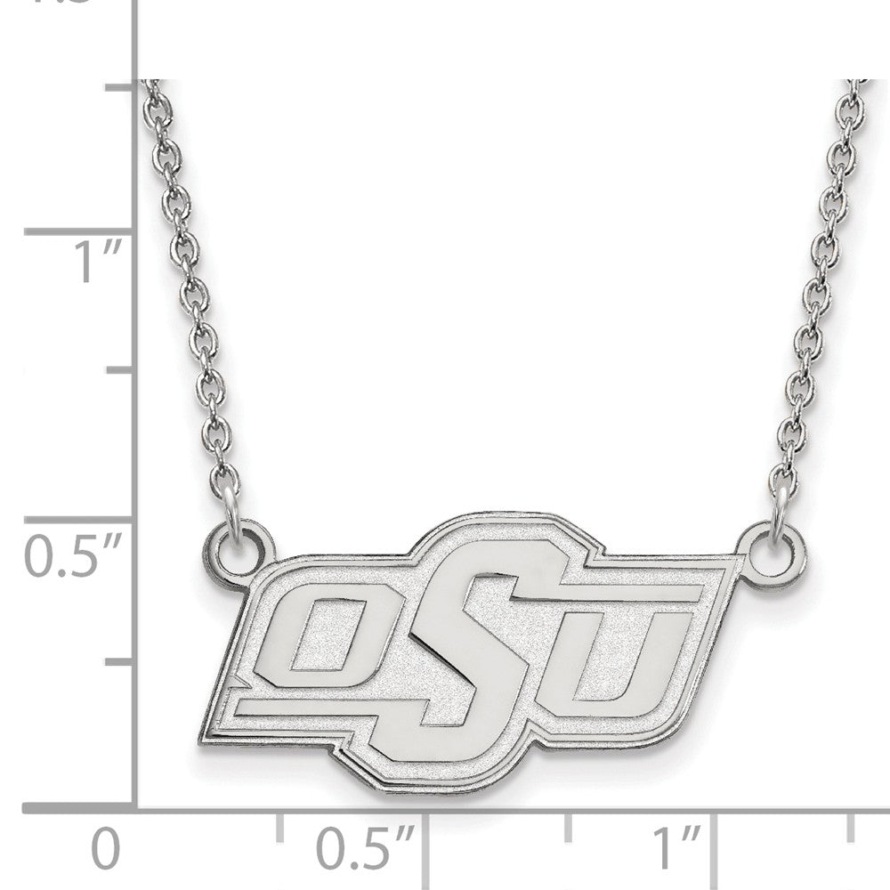 Alternate view of the 10k White Gold Oklahoma State OSU Small Pendant Necklace by The Black Bow Jewelry Co.