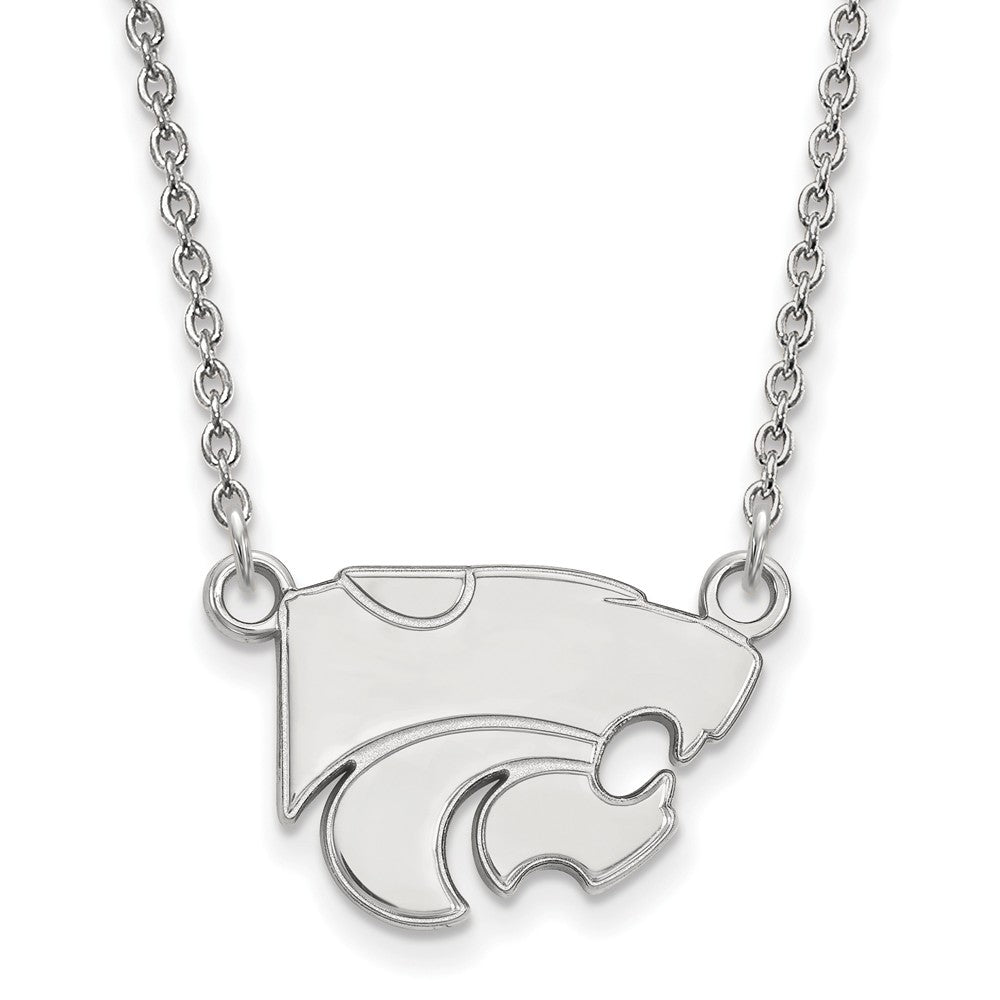 10k White Gold Kansas State Small Wildcat Pendant Necklace, Item N13036 by The Black Bow Jewelry Co.