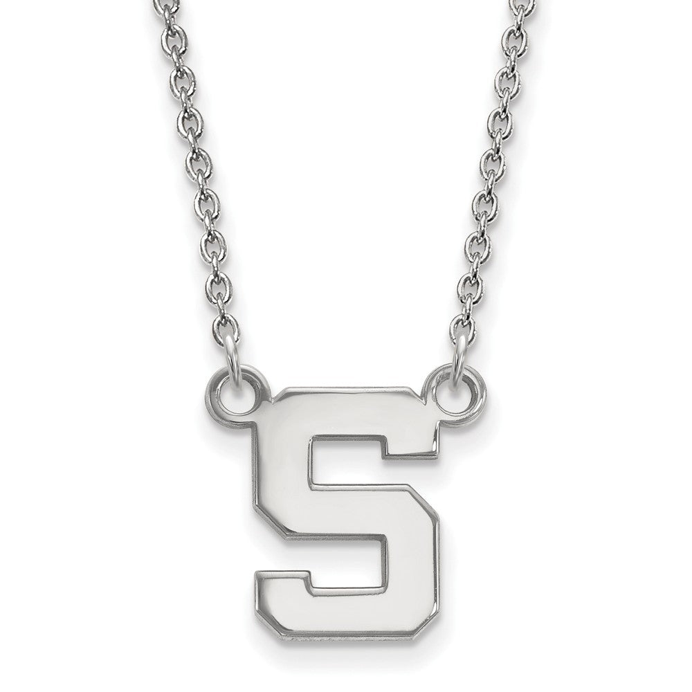 10k White Gold Michigan State Small Initial S Pendant Necklace, Item N13038 by The Black Bow Jewelry Co.