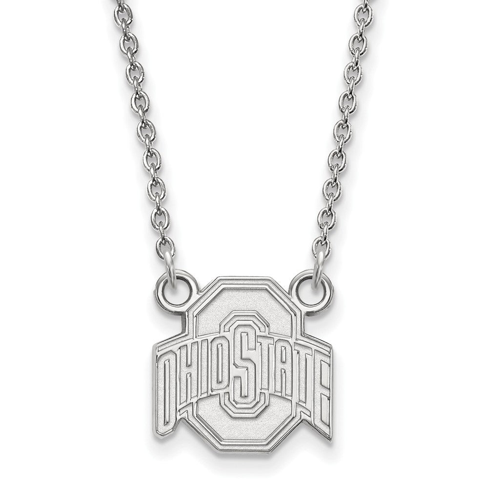 10k White Gold Ohio State Small Logo Pendant Necklace, Item N13041 by The Black Bow Jewelry Co.