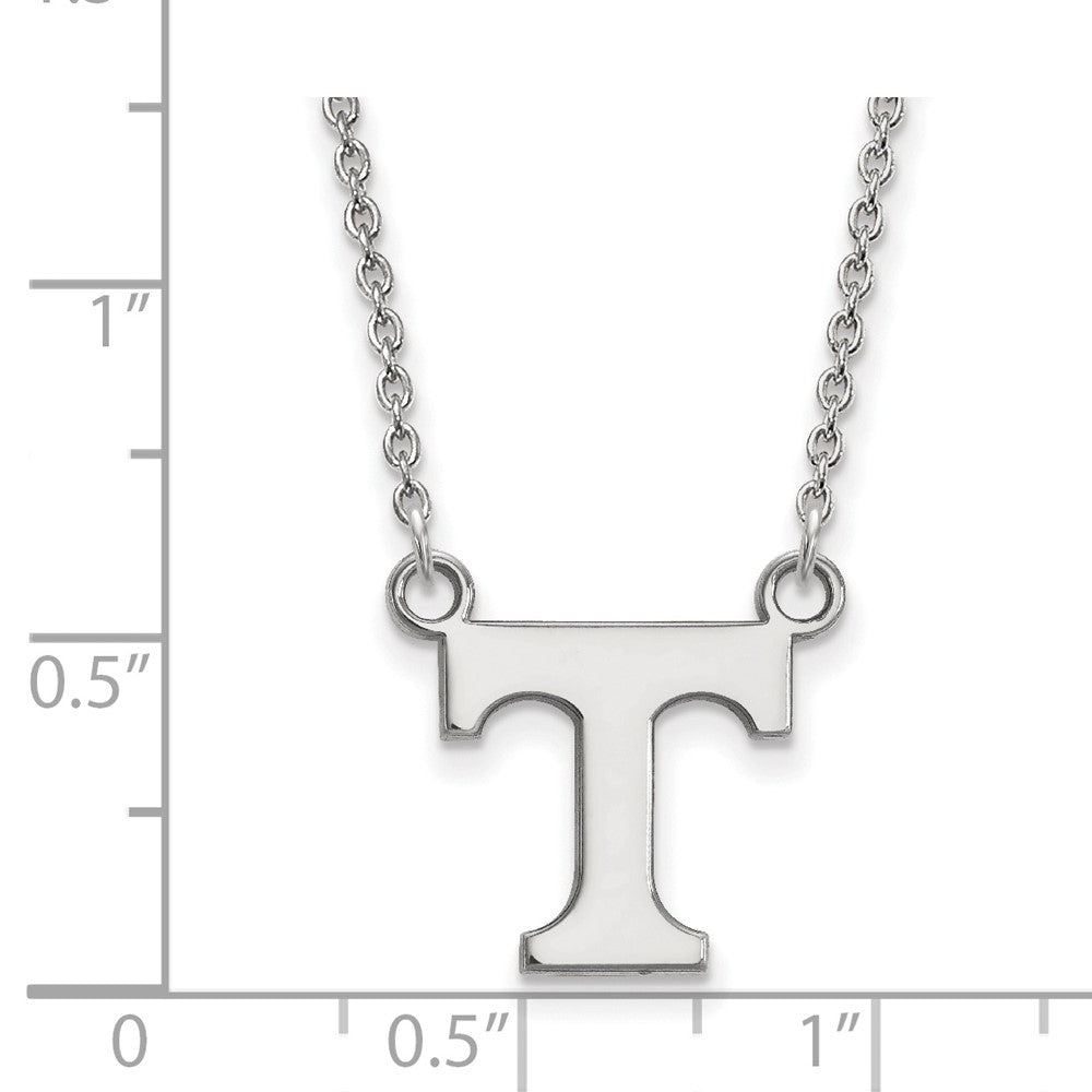 Alternate view of the 10k White Gold U of Tennessee Small Initial T Pendant Necklace by The Black Bow Jewelry Co.