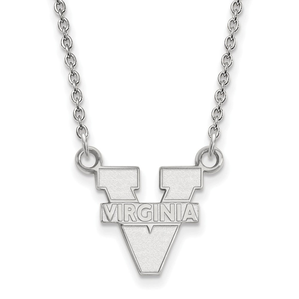 10k White Gold U of Virginia Small 'V' Logo Pendant Necklace, Item N13055 by The Black Bow Jewelry Co.