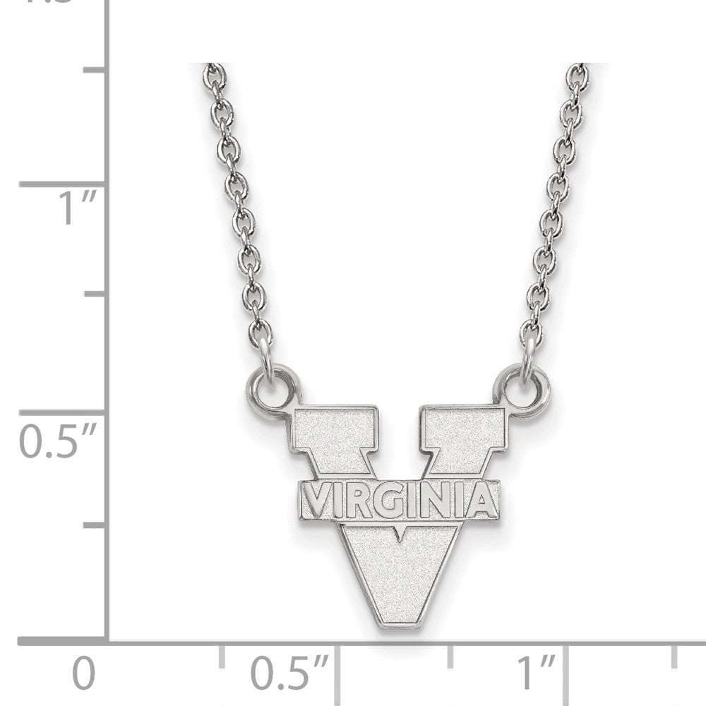 Alternate view of the 10k White Gold U of Virginia Small 'V' Logo Pendant Necklace by The Black Bow Jewelry Co.