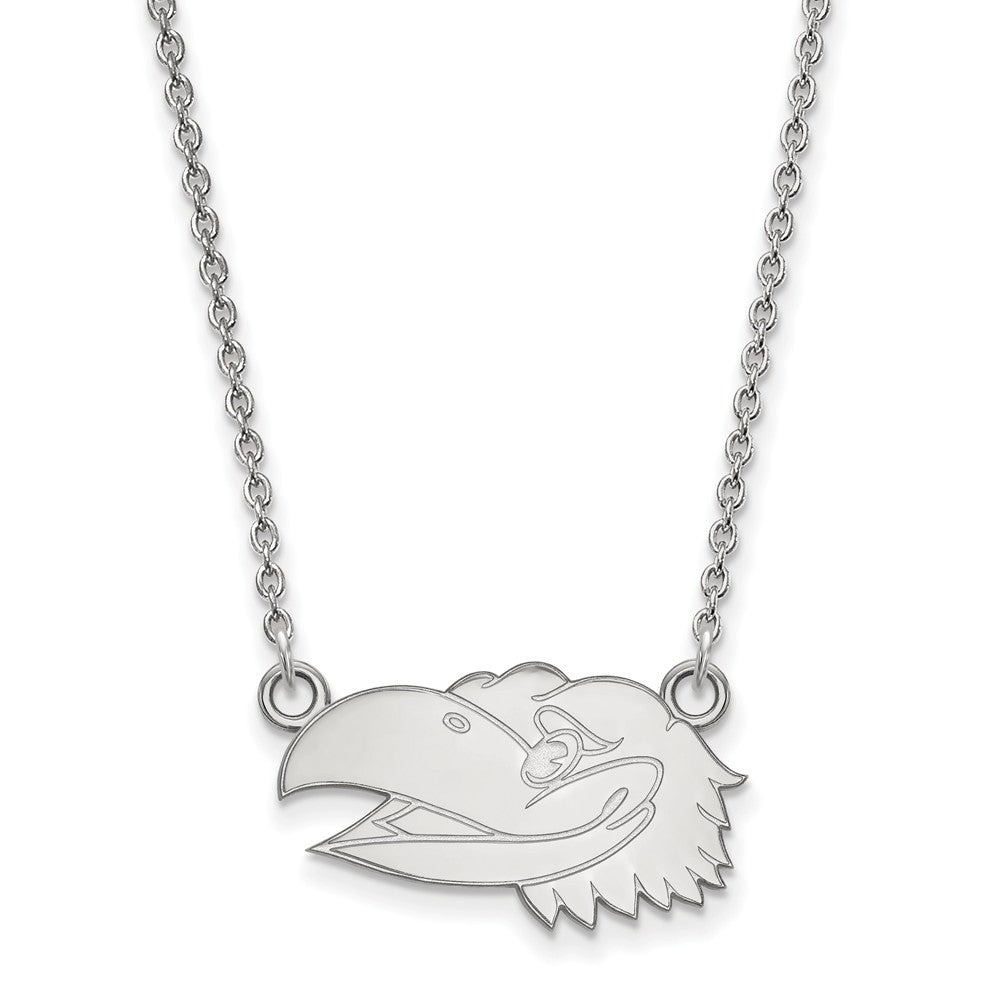 10k White Gold U of Kansas Sm Jayhawk Pendant Necklace, Item N13069 by The Black Bow Jewelry Co.