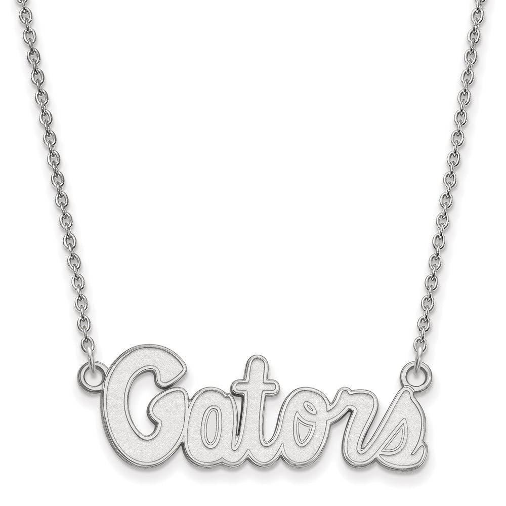 10k White Gold U of Florida Small 'Gators' Pendant Necklace, Item N13075 by The Black Bow Jewelry Co.