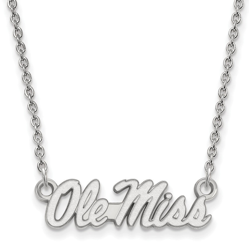 10k White Gold U of Mississippi Sm Ole Miss Pendant Necklace, Item N13085 by The Black Bow Jewelry Co.