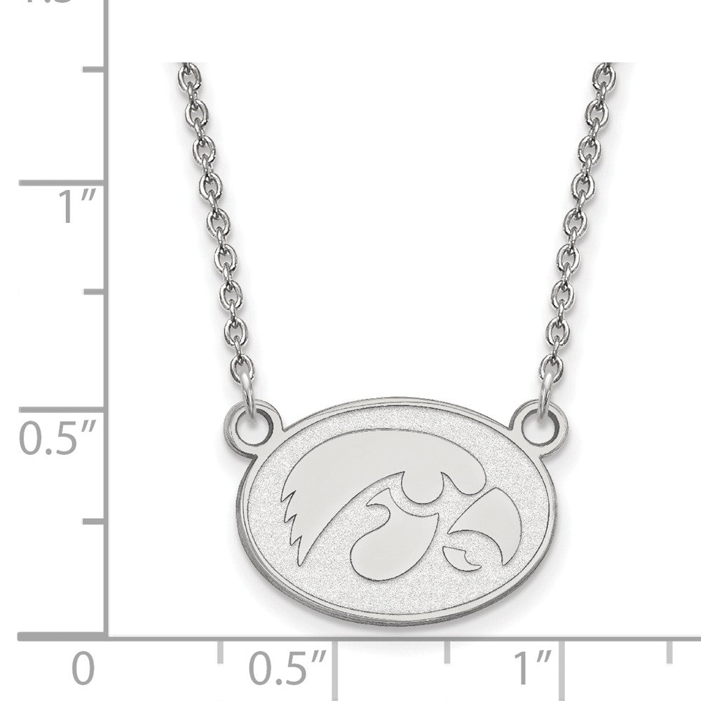 Alternate view of the 10k White Gold U of Iowa Small Hawkeye Disc Pendant Necklace by The Black Bow Jewelry Co.