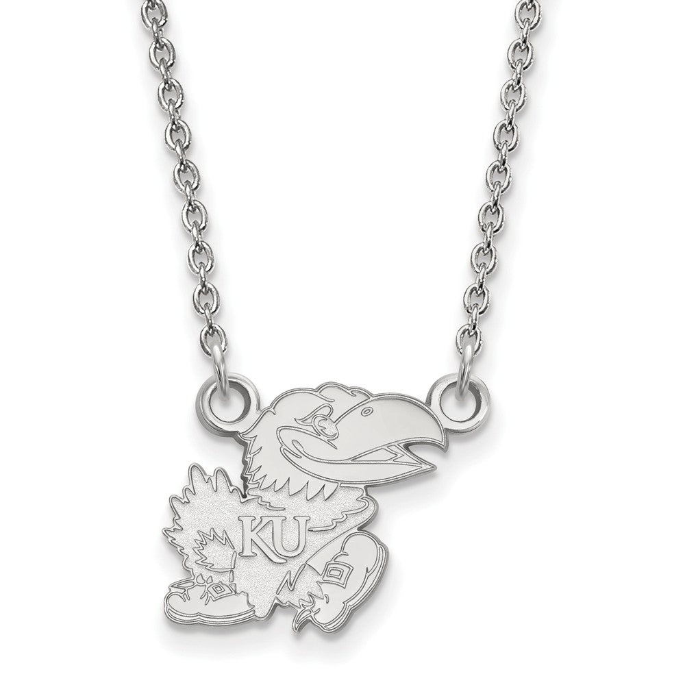 10k White Gold U of Kansas Small Pendant Necklace, Item N13098 by The Black Bow Jewelry Co.