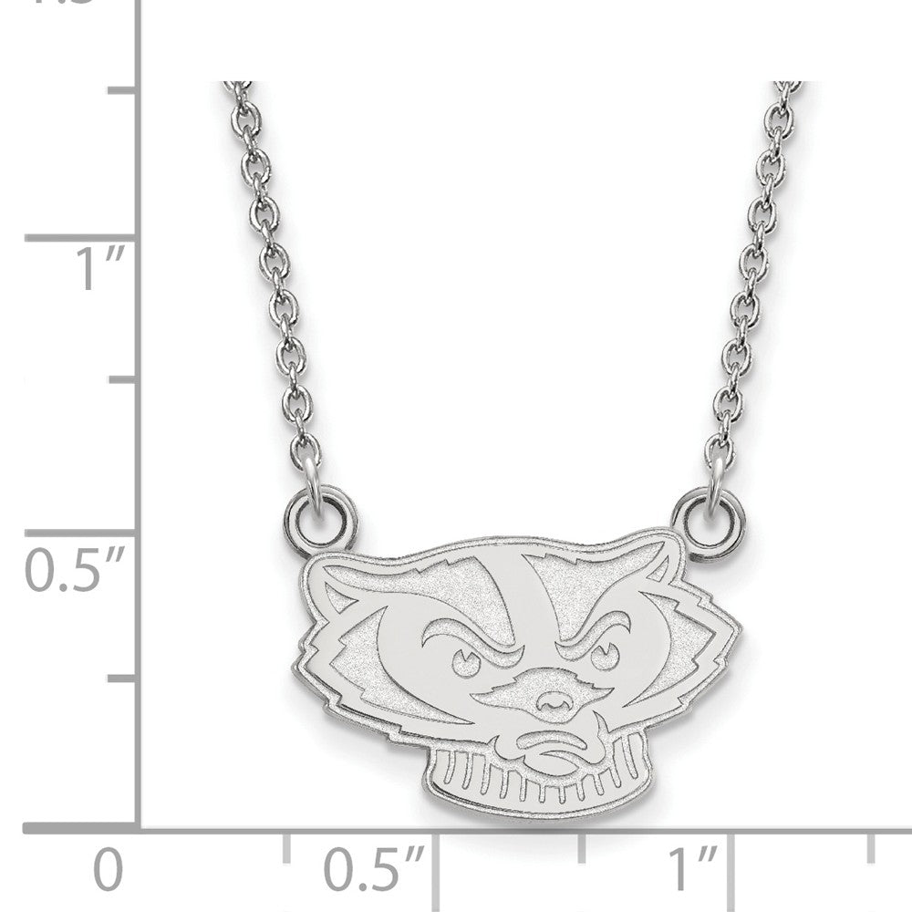 Alternate view of the 10k White Gold U of Wisconsin Small Badger Pendant Necklace by The Black Bow Jewelry Co.