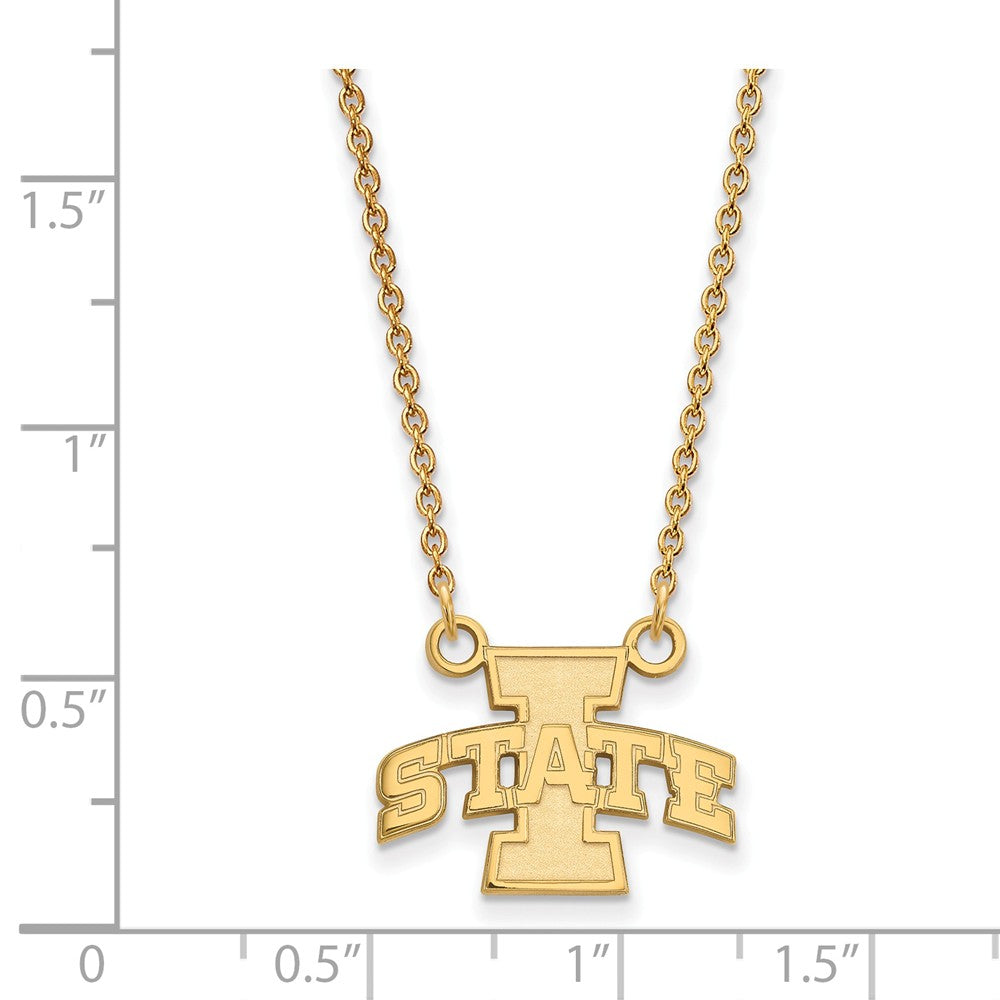 Alternate view of the 10k Yellow Gold Iowa State Small Pendant Necklace by The Black Bow Jewelry Co.