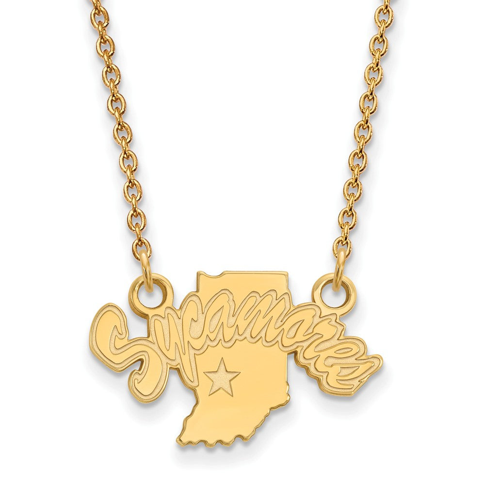 10k Yellow Gold Indiana State Small Sycamores Pendant Necklace, Item N13135 by The Black Bow Jewelry Co.